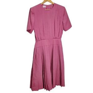 Vintage 70s Dress Womens Large Pink Pleated A Line Midi Modest Retro Barbie